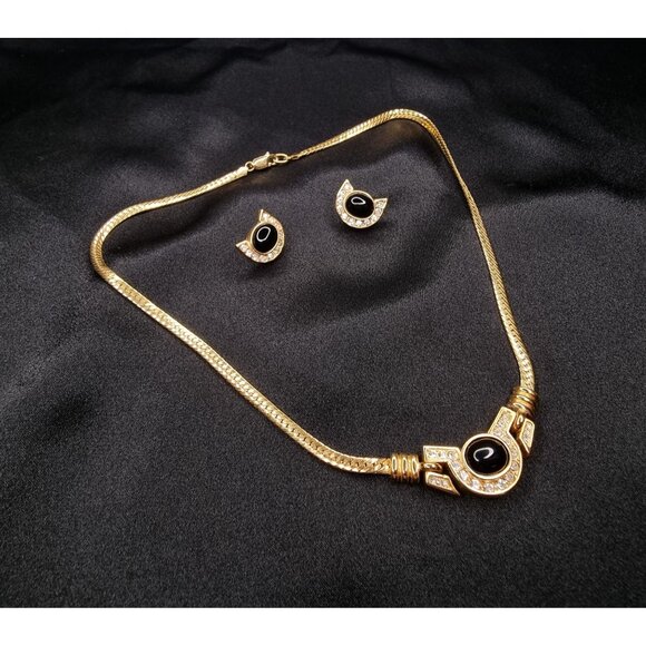 Rare Find Vintage Krementz 1980s Signed Gold-Tone Necklace & Earrings Set - Picture 1 of 6